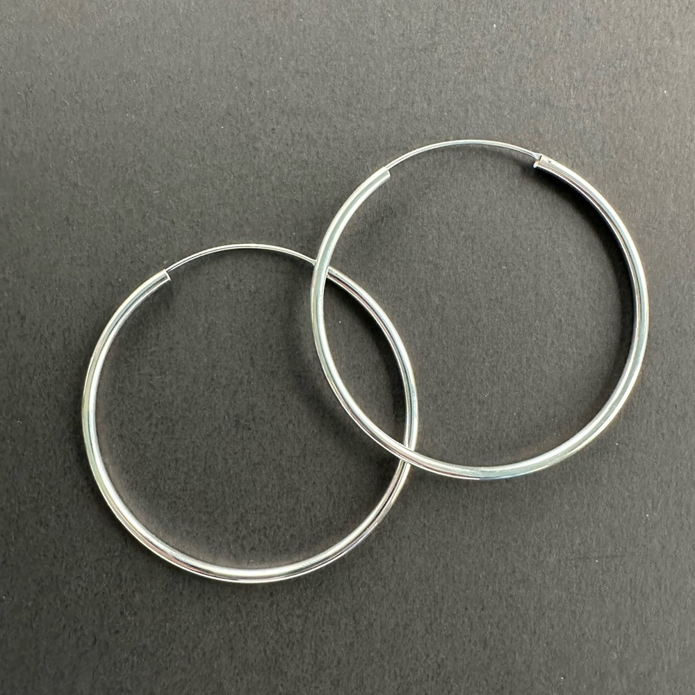 925 Silver Smooth Round Tube Hoop Earrings LARGE 2.5” Wide